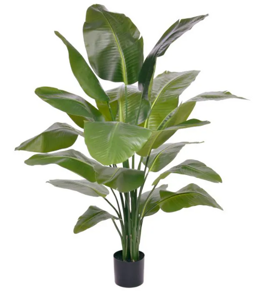 Decoratieve kunstplant met natuurlijke uitstraling in zwarte keramische pot, ideaal voor woonkamer of kantoor.