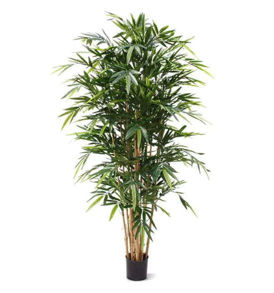 Decoratieve kunstplant met natuurlijke uitstraling in zwarte keramische pot, ideaal voor woonkamer of kantoor.