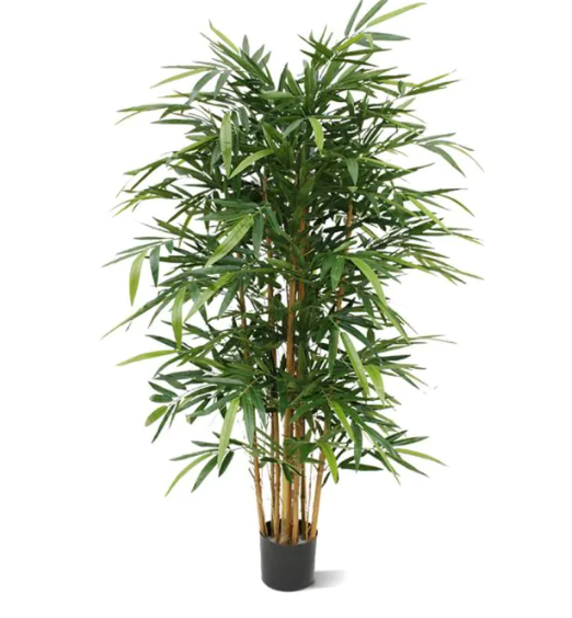 Decoratieve kunstplant met natuurlijke uitstraling in zwarte keramische pot, ideaal voor woonkamer of kantoor.