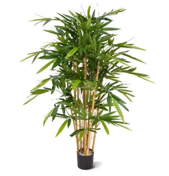 Decoratieve kunstplant met natuurlijke uitstraling in zwarte keramische pot, ideaal voor woonkamer of kantoor.