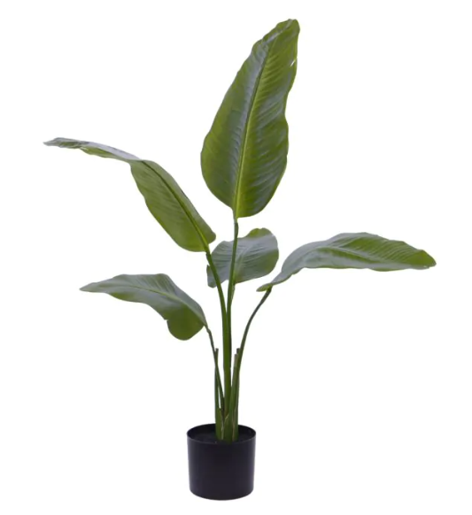 Decoratieve kunstplant met natuurlijke uitstraling in zwarte keramische pot, ideaal voor woonkamer of kantoor.