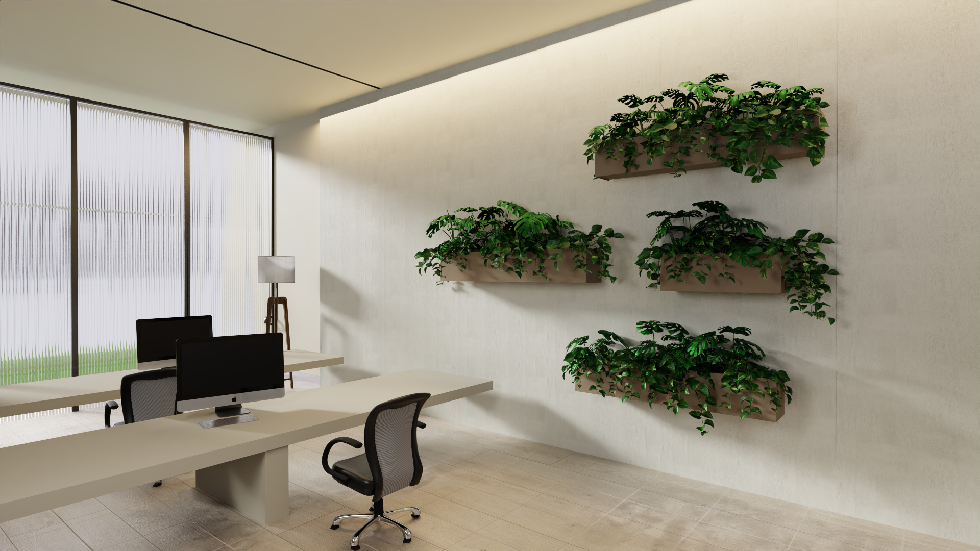 Overzicht van interieurbeplanting en zakelijke diensten voor een groen kantoorinterieur bij Business Plants.