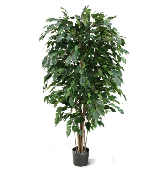 Decoratieve kunstplant met natuurlijke uitstraling in zwarte keramische pot, ideaal voor woonkamer of kantoor.