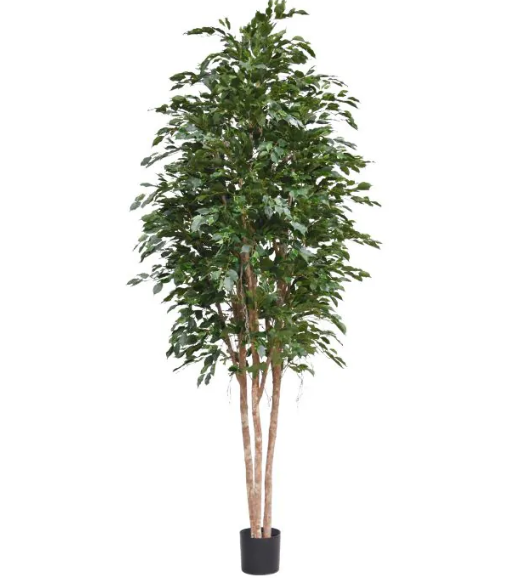 Moderne werkruimte met kunstplanten die zorgen voor een nette, duurzame en uitnodigende kantooromgeving.