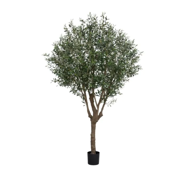 Moderne werkruimte met kunstplanten die zorgen voor een nette, duurzame en uitnodigende kantooromgeving.